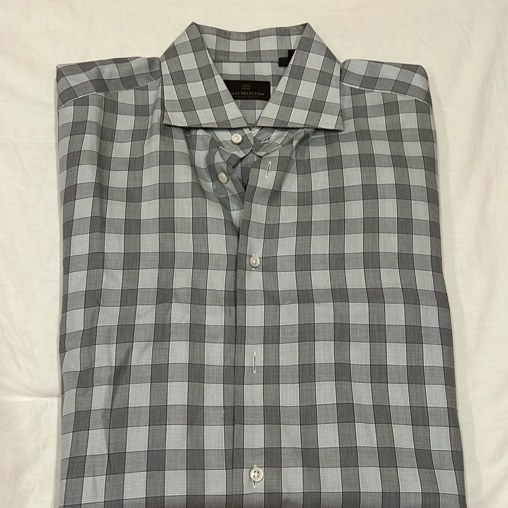 Boss Selection Hugo Boss 43 17 grey plaid pattern button down